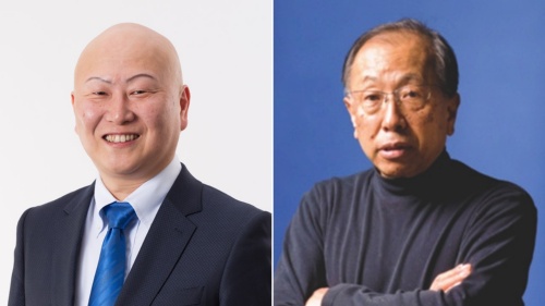 hapi-robo stの富田直美代表取締役社長(右)と日経クロステックの戸川尚樹発行人(左)