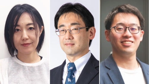 日経BP AI・データラボの野々村泰香(左)、浅川直輝(中央)、高地哲史(右)