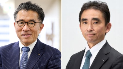 伊藤忠商事の浦上善一郎准執行役員(左)とサントリーホールディングスの室元隆志常務執行役員(右)