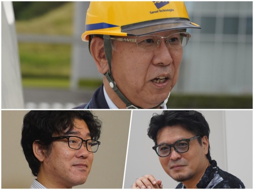 三精テクノロジー取締役常務執行役員 CTOの宮﨑和也(写真上)と、アスラテック取締役チーフロボットクリエーター吉崎航氏(同左下)、イラストレーターの天神英貴氏(同右下)